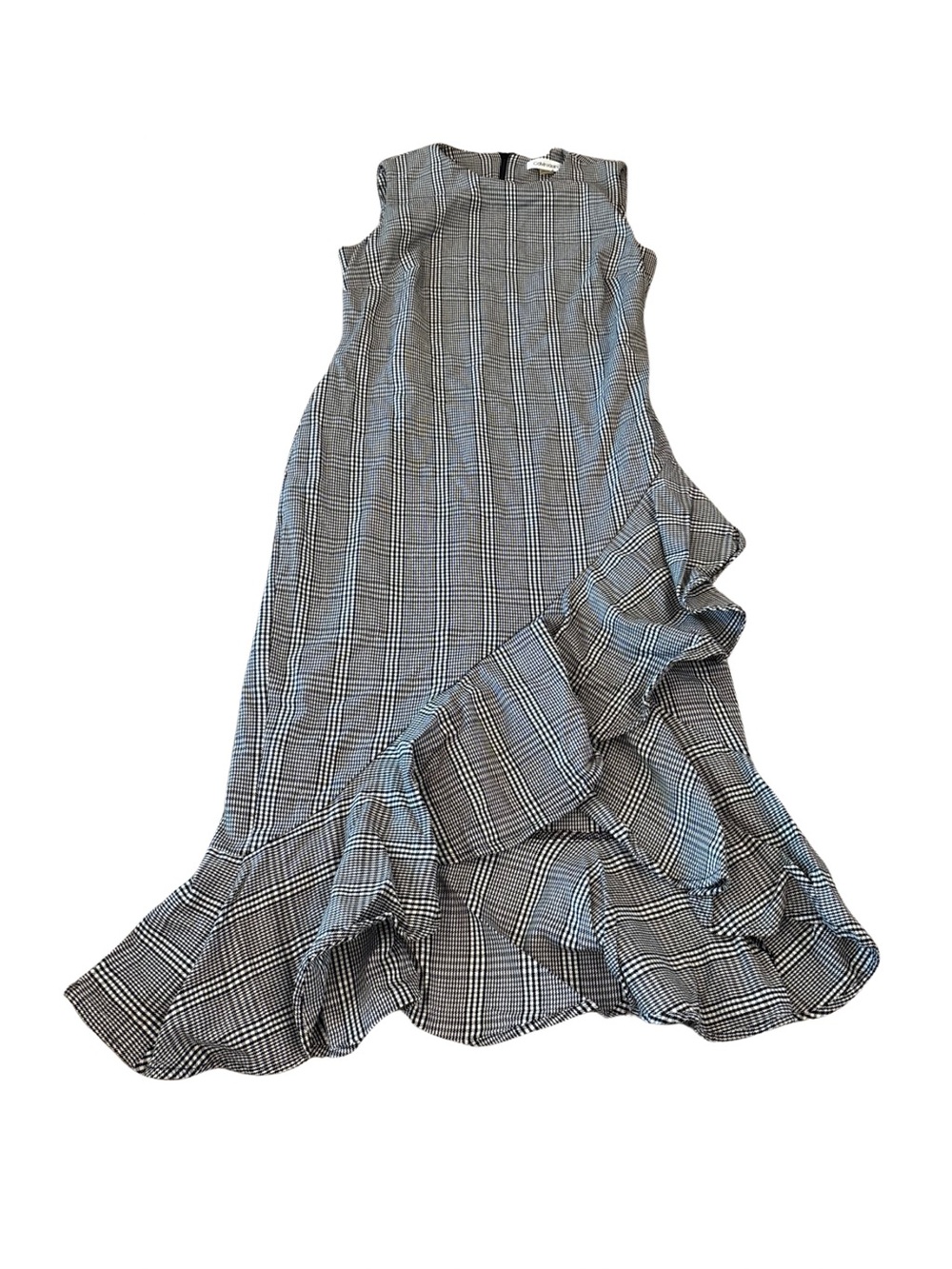 Calvin Klein Women's Glen Plaid Asymmetric Ruffle Sheath Midi Dress